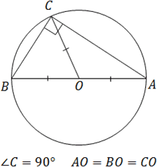 Прямоугольный треугольник ABC и описанная окружность