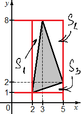 Треугольник и описанный прямоугольник с разбиением в задаче B5